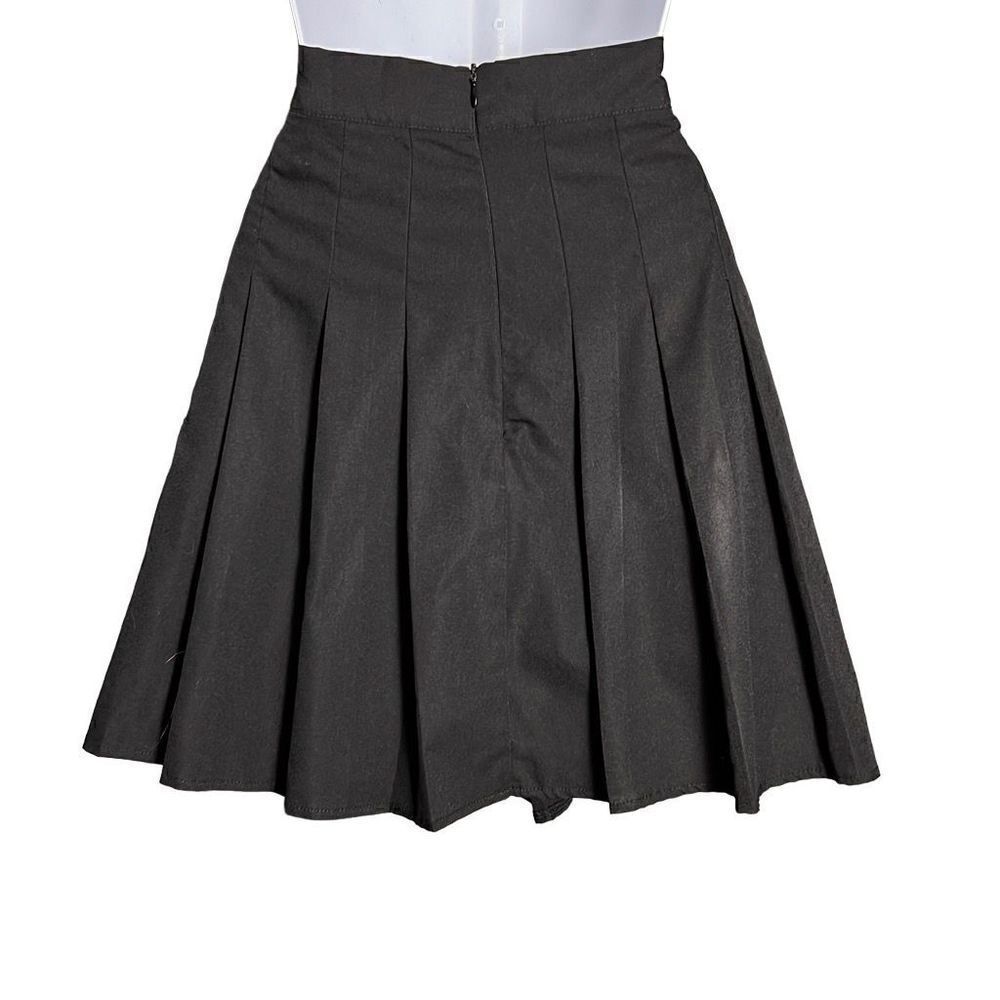 Shein Woman Ladies Black Pleated Cheerleader Mini Skirt Back Zip Closure Size Me